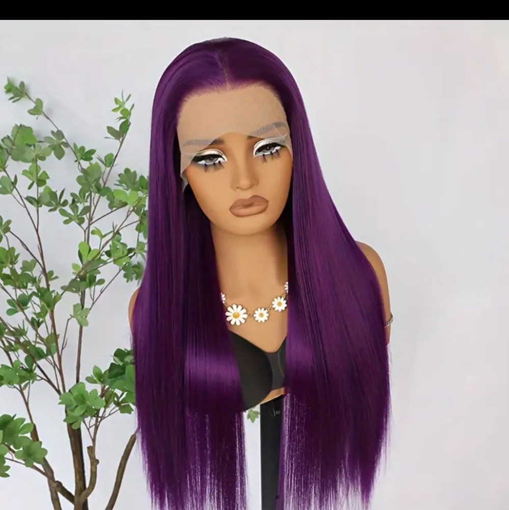 28 " Long Straight Synthetic Purple Wig
